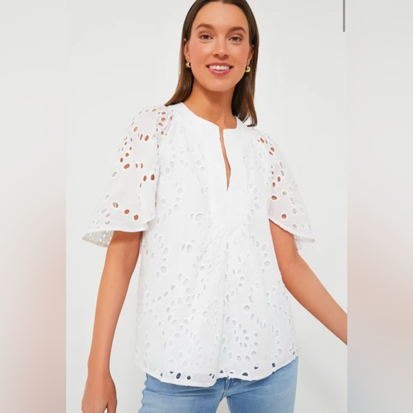 Tuckernuck White Eyelet Finley Flutter Sleeve Top EUC Extra Large XL - Picture 1 of 7